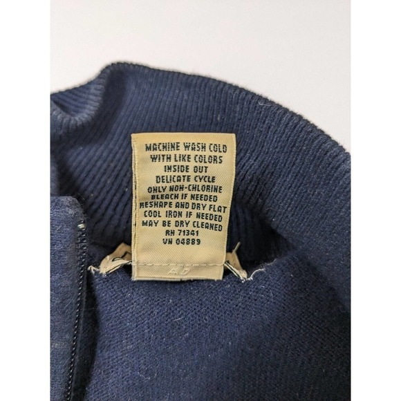 LL Bean Quarter Zip Pullover Sweater Navy Blue XL Cotton Cashmere Mock Neck - Picture 2 of 5
